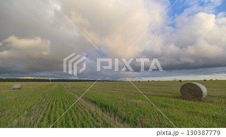 A Serene Agricultural Landscape Awash Under Dynamic and EverChanging Skies All Around 130387779