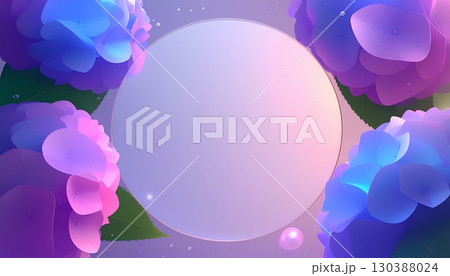 梅雨を彩る紫陽花フレームと優しい光の背景デザイン 130388024