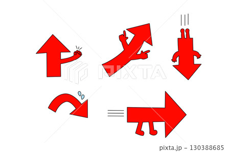 擬人化した赤い矢印のイラストセット 130388685