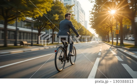 Bicycle commuter in the city Bicycle commuter in the city 130388813