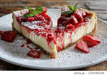 甘酸っぱいストロベリーを乗せたストロベリー・チーズケーキ 130389106
