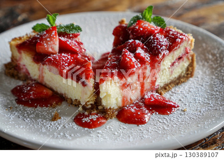 甘酸っぱいストロベリーを乗せたストロベリー・チーズケーキ 130389107