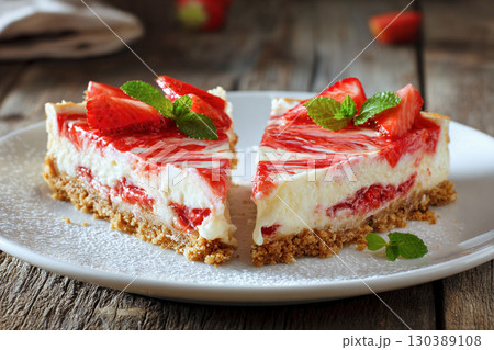 甘酸っぱいストロベリーを乗せたストロベリー・チーズケーキ 130389108
