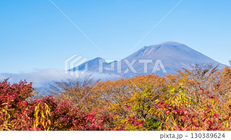 旧碓氷峠見晴台（秋）：浅間山を望む 130389624