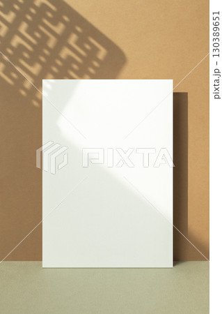 Card mockup with autumn color background and window frame shadow 130389651