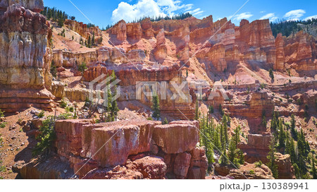 Dramatic Red Rock Cliffs and Pine Trees Dixie National Forest Utah 130389941