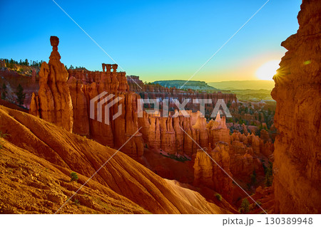 Thor's Hammer Hoodoo and Sunrise Over Hoodoos at Bryce Canyon National Park Utah Thor's Hammer Hoodoo and Sunrise Over Hoodoos at Bryce Canyon National Park Utah 130389948