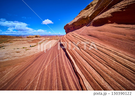 Sweeping Sandstone Lines Red Rock Geology with Tiny Hikers Ground Level Motion 130390122