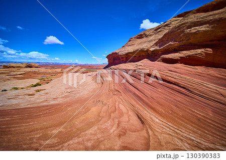 Red Sandstone Striations and Desert Plateau Motion Low Angle Perspective 130390383