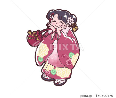 七五三の和服を着た女の子のイラスト 130390470