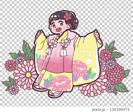 七五三の和服を着た女の子のイラスト 130390471