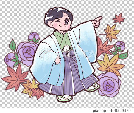 七五三節期間身著日本傳統服裝的男孩插圖 七五三節期間身著日本傳統服裝的男孩插圖 130390473
