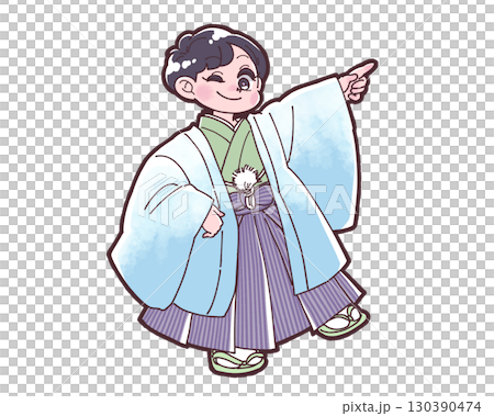 七五三節期間身著日本傳統服裝的男孩插圖 130390474