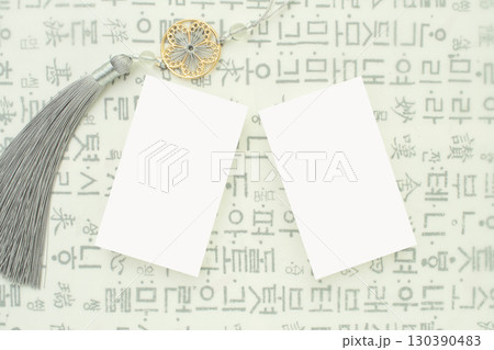 Traditional Korean Hangul background and business card mockup Traditional Korean Hangul background and business card mockup 130390483