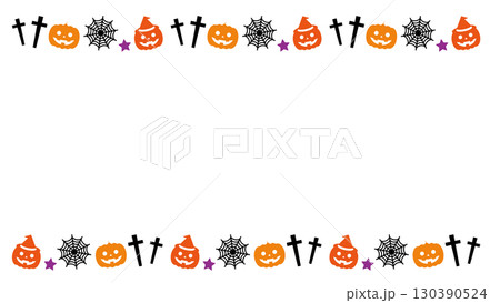 ハロウィン　フレーム　上下　かぼちゃ　パンプキン　十字架　蜘蛛の巣	 130390524