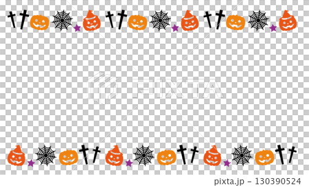 萬聖節框架，頂部和底部，南瓜，十字架，蜘蛛網 130390524