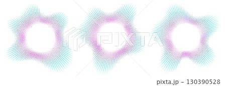 Sound equalizer icons with lines and dots, gradient neon circular sound wave frames, abstract radial music icons. Sound equalizer icons with lines and dots, gradient neon circular sound wave frames, abstract radial music icons. 130390528