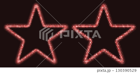 Red halftone star frame, glowing border, star pattern with dots, disco luxury design element. Red halftone star frame, glowing border, star pattern with dots, disco luxury design element. 130390529