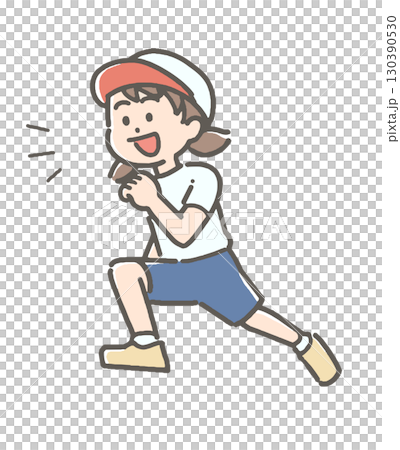 一個穿著運動服的女孩微笑著奔跑 130390530