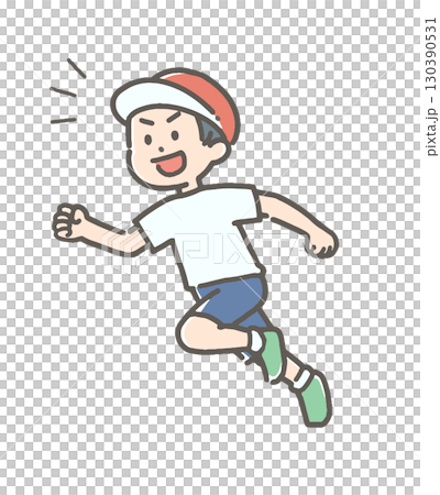 一個穿著運動服的男孩微笑著奔跑 一個穿著運動服的男孩微笑著奔跑 130390531