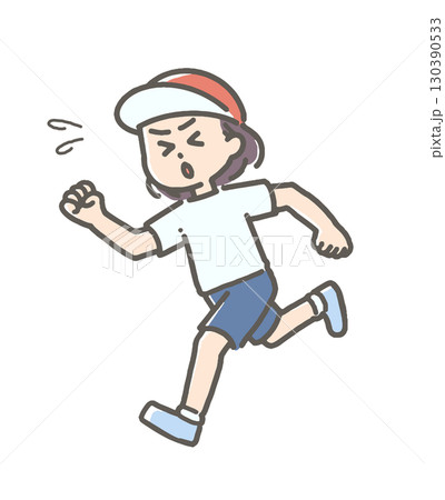 頑張って走っている体操服を来た女の子 130390533
