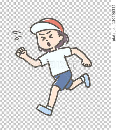 頑張って走っている体操服を来た女の子 130390533