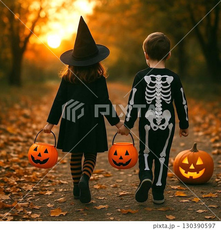 ハロウィン パンプキン ゴースト キャンドル キッズコスチューム 背景素材 130390597