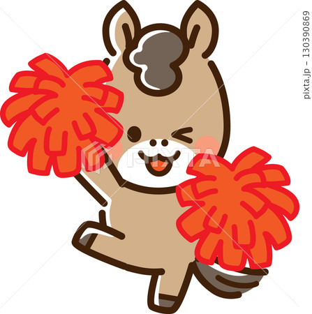 ポンポンを持って笑顔で応援する馬 ポンポンを持って笑顔で応援する馬 130390869