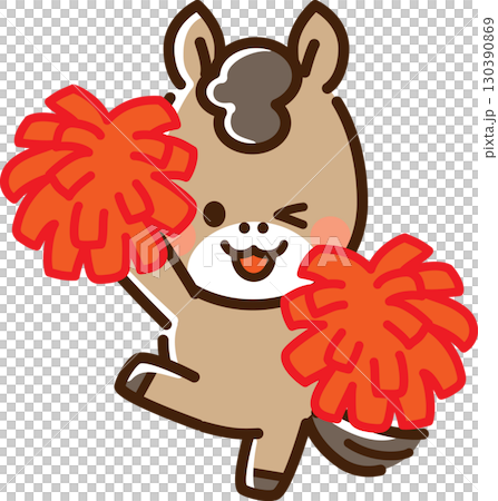 ポンポンを持って笑顔で応援する馬 ポンポンを持って笑顔で応援する馬 130390869