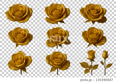 金色のバラの花素材セット 130390887