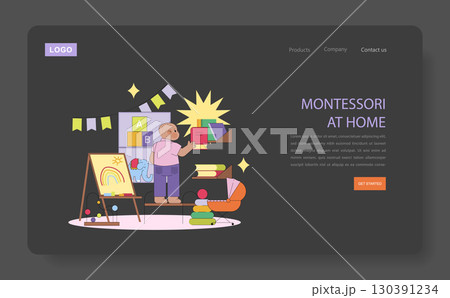 Vector illustration of a home Montessori setup with a child engaging in reading activities. The setting includes educational materials, books, and colorful decor. Vector illustration of a home Montessori setup with a child engaging in reading activities. The setting includes educational materials, books, and colorful decor. 130391234