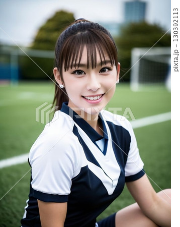 サッカーをする女性 130392113