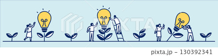 電球と植物のバナーイラスト 130392341