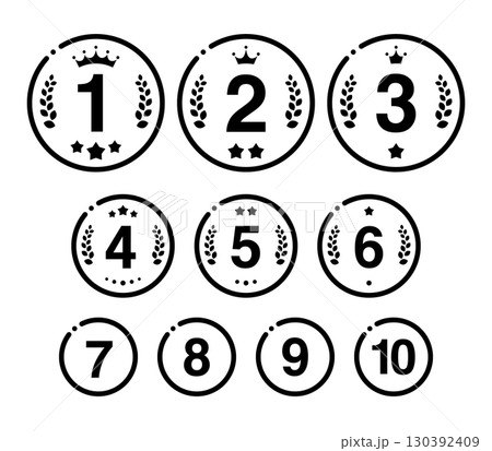 シンプルな太線のランキングアイコン(丸型・モノクロ) 130392409