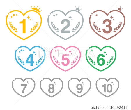 シンプルな太線のランキングアイコン(ハート型・カラー) 130392411