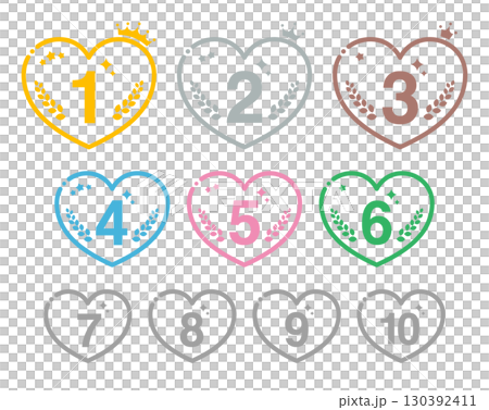 シンプルな太線のランキングアイコン(ハート型・カラー) 130392411