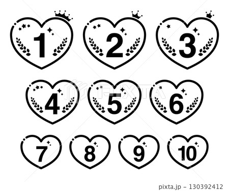 シンプルな太線のランキングアイコン(ハート型・モノクロ) 130392412
