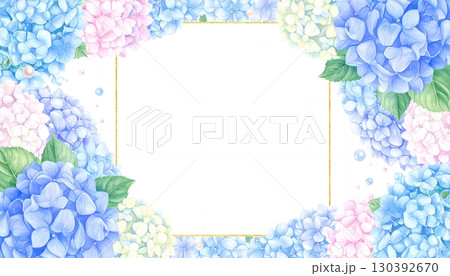 水彩で描く色とりどりの紫陽花フレーム｜初夏の爽やかデザイン 130392670