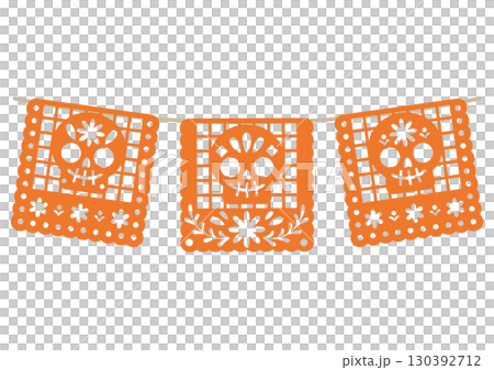 墨西哥彩色裝飾紙剪紙 papel picado 向量插圖 130392712