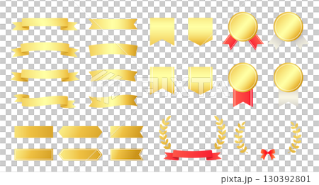 豪華金絲帶和獎牌向量插圖集 130392801