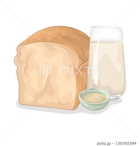 Illustration of Bread with glass of milk 130392894