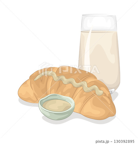Illustration of Bread with glass of milk Illustration of Bread with glass of milk 130392895