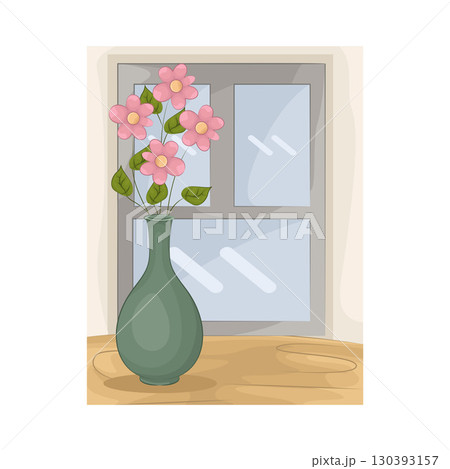 Illustration of Vase with beautiful flower near the window Illustration of Vase with beautiful flower near the window 130393157