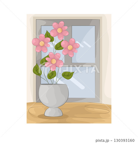 Illustration of Vase with beautiful flower near the window Illustration of Vase with beautiful flower near the window 130393160