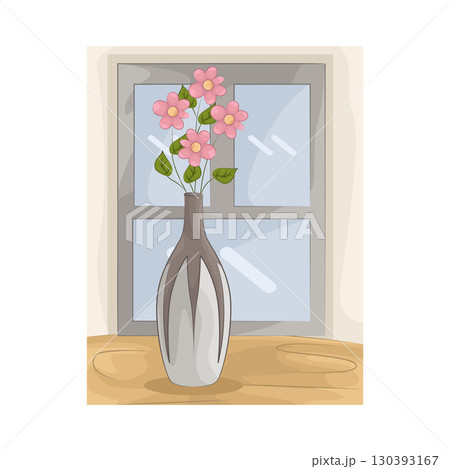 Illustration of Vase with beautiful flower near the window Illustration of Vase with beautiful flower near the window 130393167