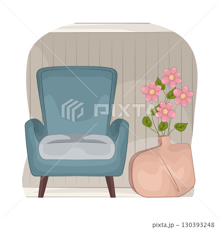 Illustration of Vase with beautiful flower near the armchair Illustration of Vase with beautiful flower near the armchair 130393248
