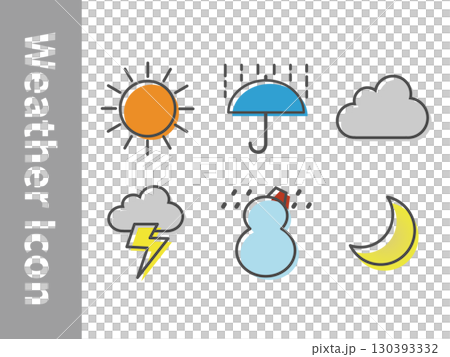 簡單的天氣圖示集(線條和顏色) 簡單的天氣圖示集(線條和顏色) 130393332