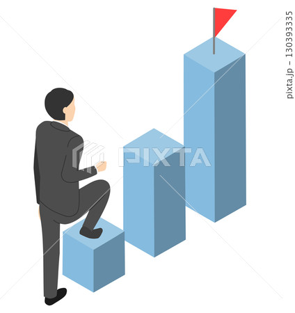 グラフを上がる会社員男性・アイソメトリック グラフを上がる会社員男性・アイソメトリック 130393335