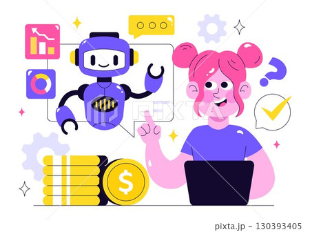 Artificial Intelligence in Business Vector Illustration Featuring Digital Brain Technology and Engineering Concept with Programmer, Data, and Systems 130393405