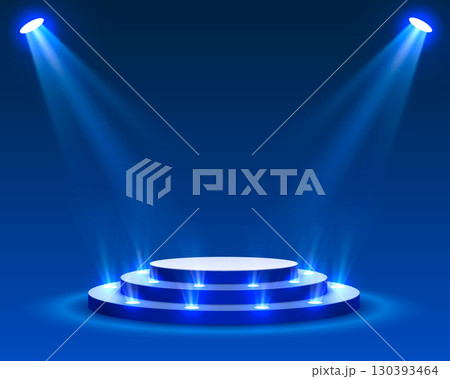 stage lights with spotlights on blue background stage lights with spotlights on blue background 130393464